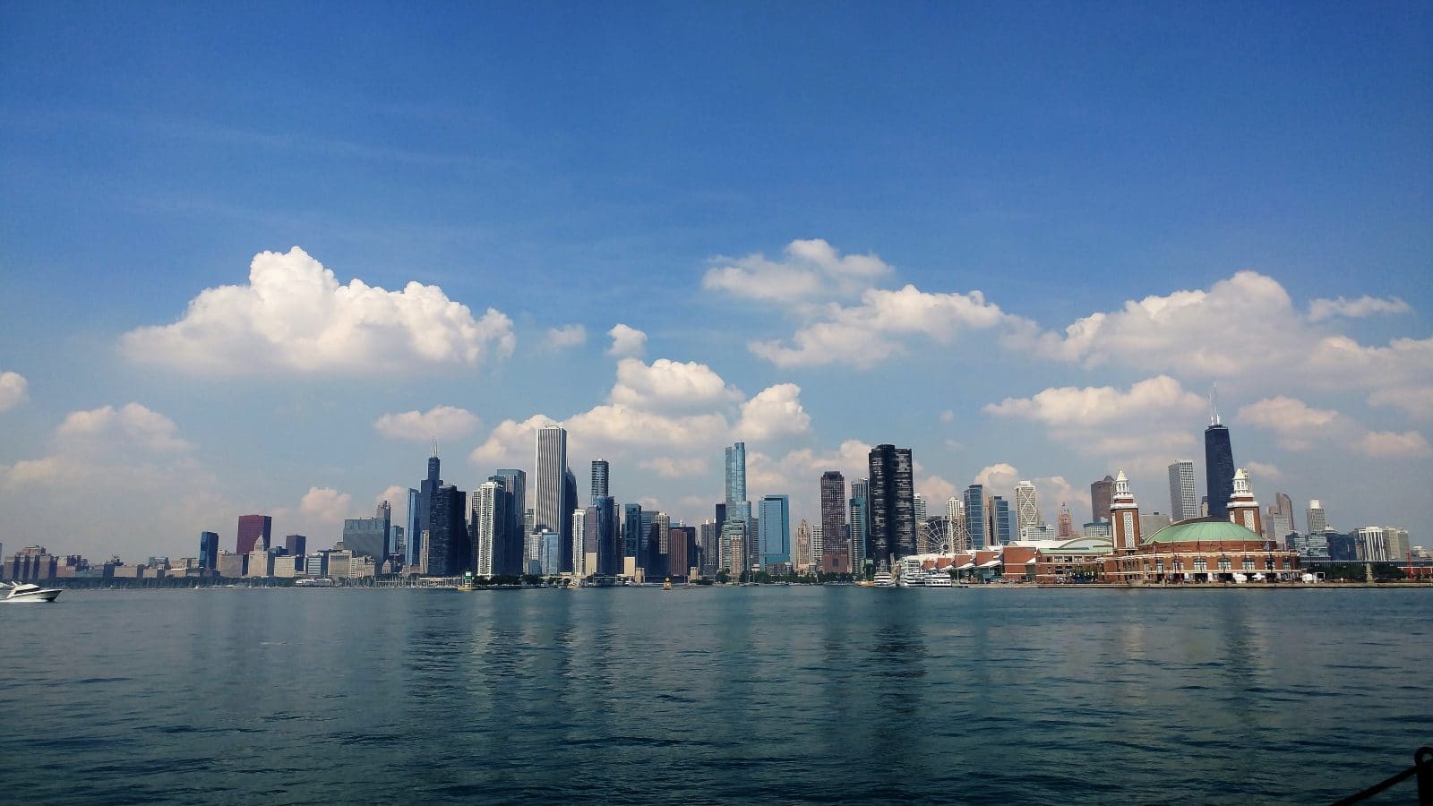 Chicago skyline and Navy Pier from Lake Michigan