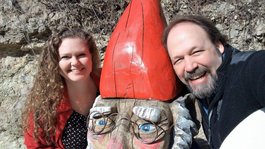Just a couple of local tourists hanging out with a gnome named Tim in Eureka Springs, Arkansas