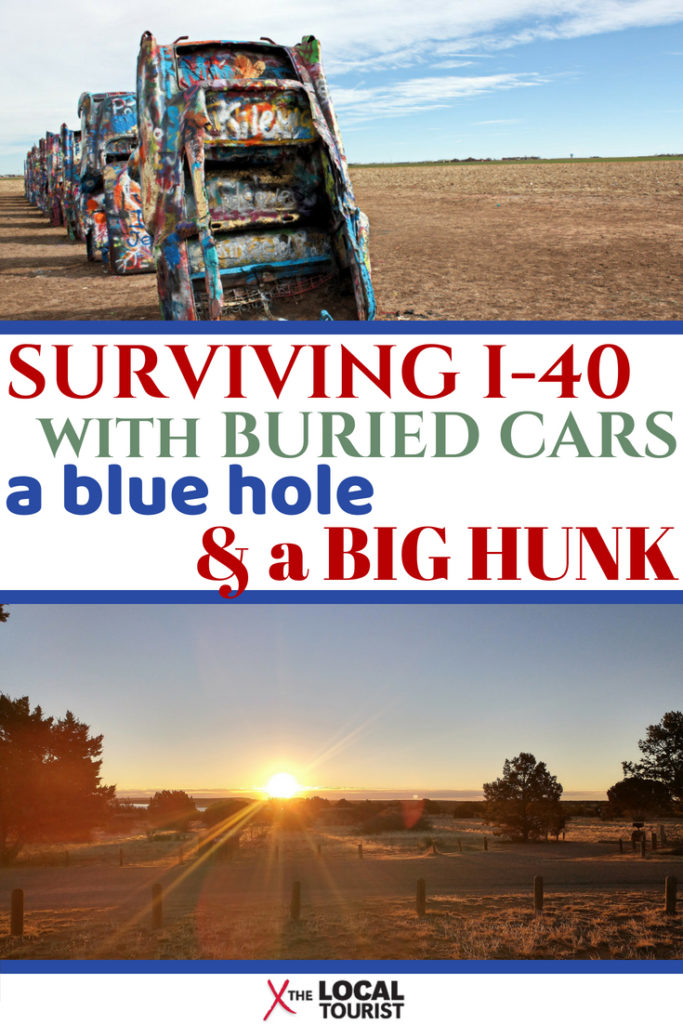 Surviving I-40 through the Texas Panhandle with stops at Cadillac Ranch, Route 66 halfway point, and the Blue Hole of Santa Rosa. #RoadTrip #USARoadTrip #CadillacRanch