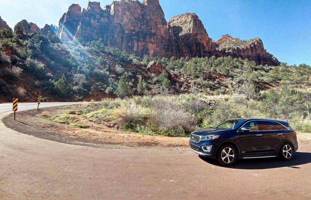 Mae Sorento, our Kia companion, in Zion National Park