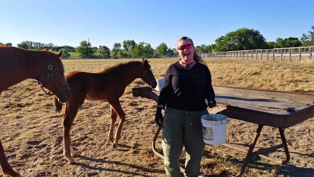 Theresa in her happy place - with horsies!
