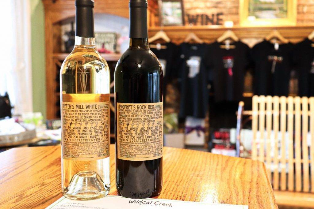 Wildcat Creek Winery is one of many fun things to do in Lafayette, Indiana. Pictured are two of their most popular wines.