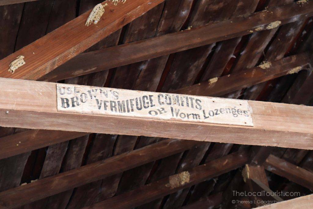 History is everywhere in Brown County State Park - this ad is on a beam inside the covered bridge