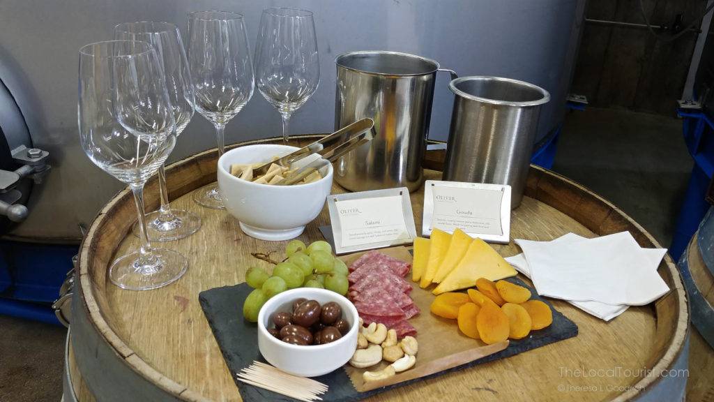 Cheese and charcuterie at Oliver Winery