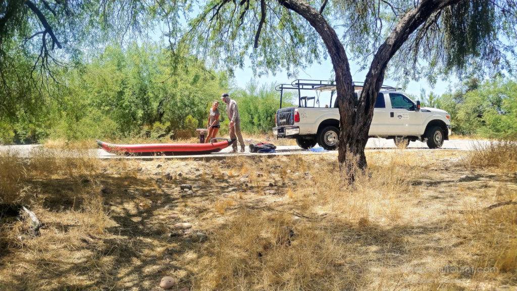 Inflating kayaks at the Salt River