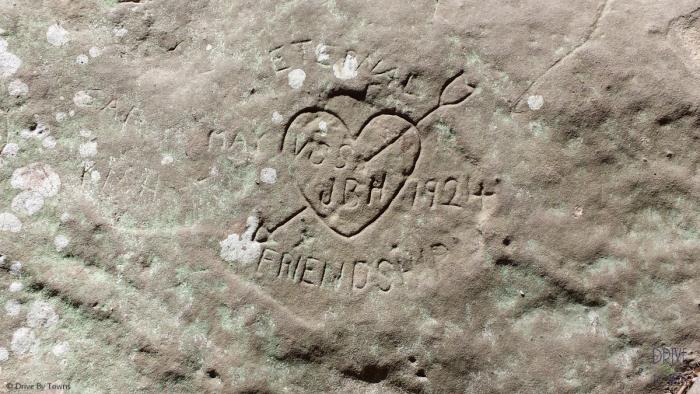 Heart etched into rocks at Ferne Clyffe State Park