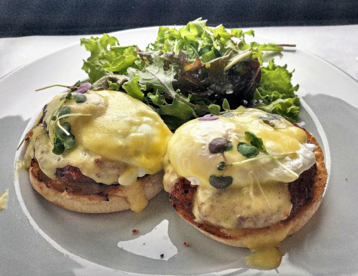 Crab Cake Eggs Benedict at The Edgewater in Madison, Wisconsin
