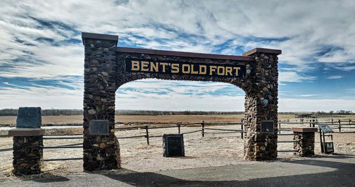 Entrance to Bent's Old Fort National Historic Site and arches provided by the DAR