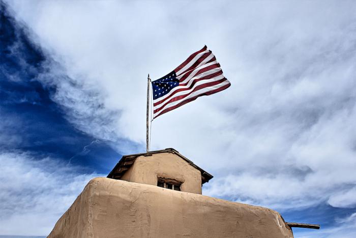 US flag flying over Bent's Old Fort