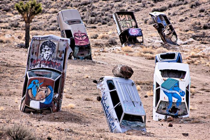 several cars buried nose down