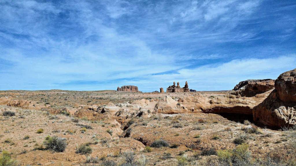 Three Sisters formation in the distance at Goblin Valley State Park