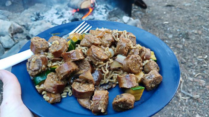 Brat Stop brats by a campfire in Diamond Lake, Oregon