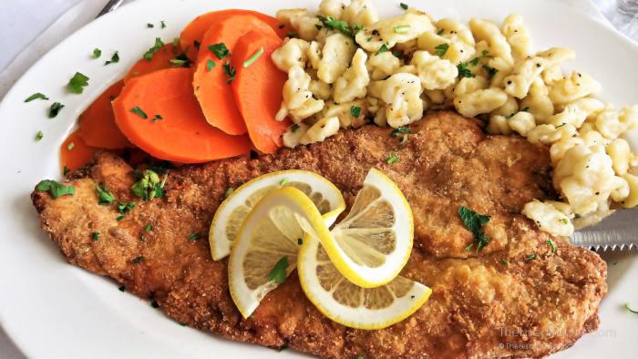 Schnitzel and spaetzle at House of Gerhard