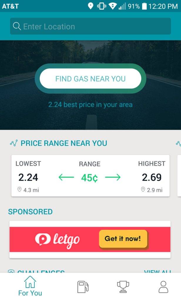 GasBuddy Home Page Screenshot