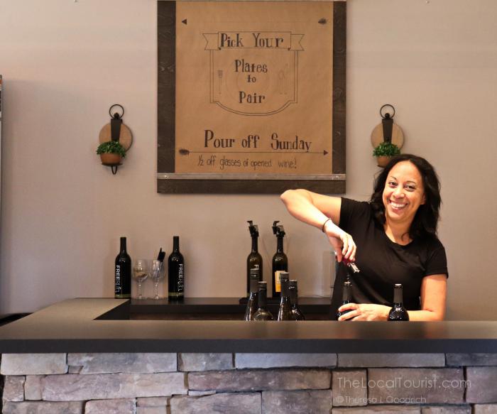 Opening wine at Free Run Cellars tasting room in Berrien Springs, Michigan