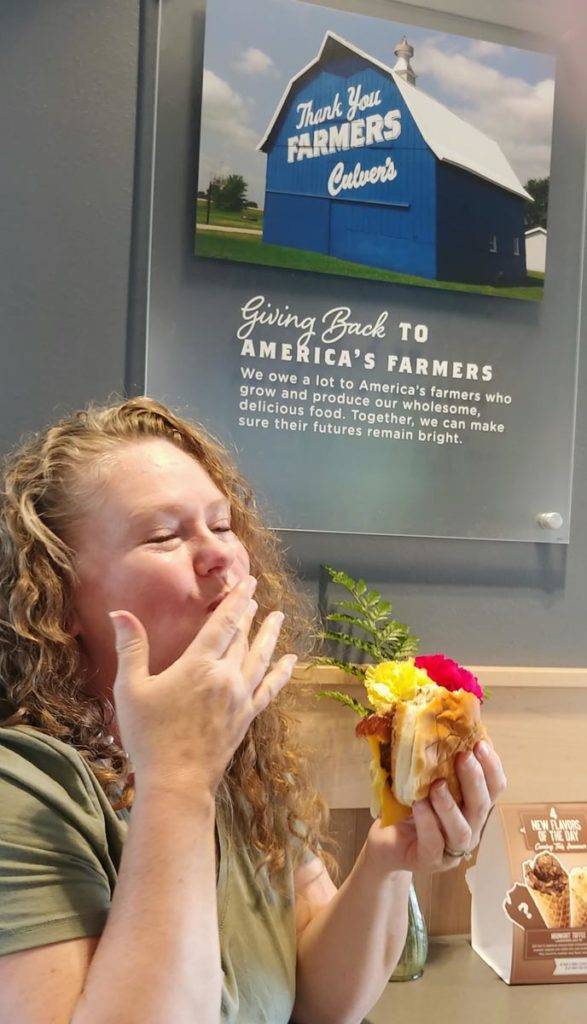 Theresa enjoying Culver's ButterBurger