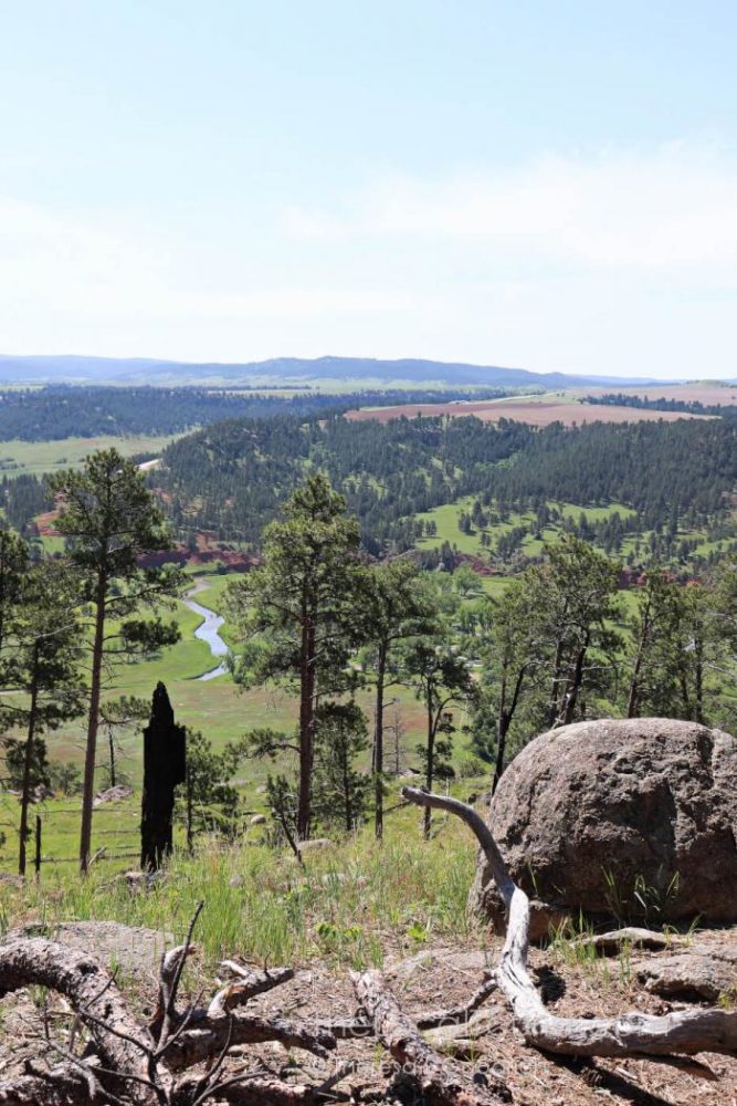 View of Belle Fourche River and the surrounding plains from the base of Devils Tower