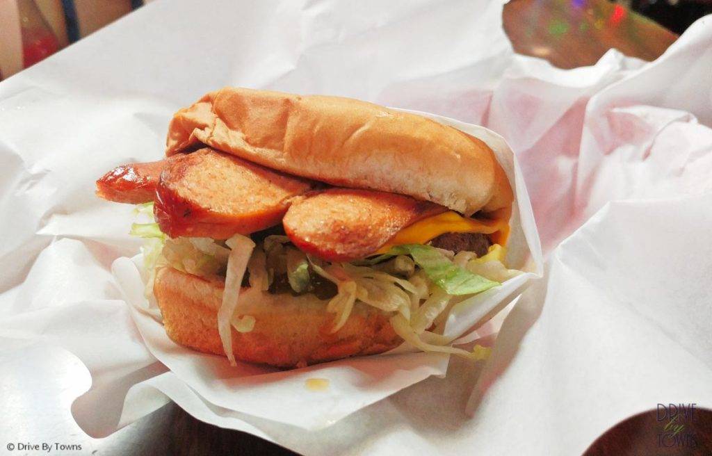Lutes Especial - hamburger and hot dog in one sandwich
