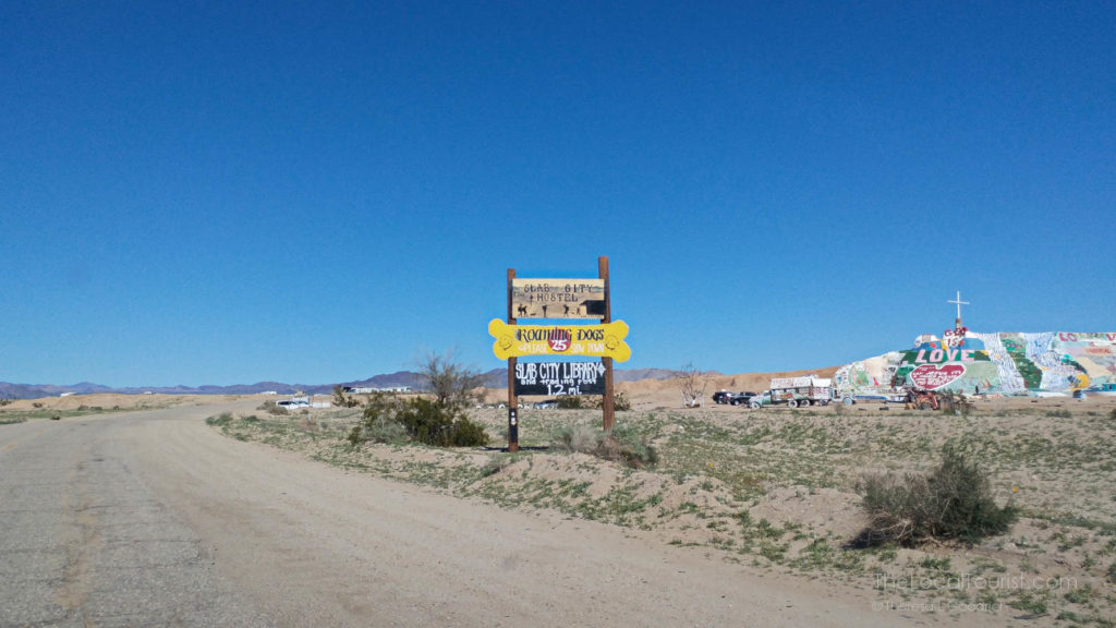 Sign right before Salvation Mountain near the Salton Sea in Imperial County, California