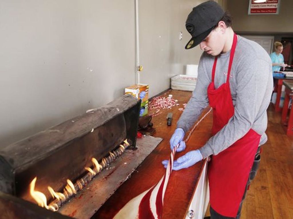 Making candy canes at McCords Candies