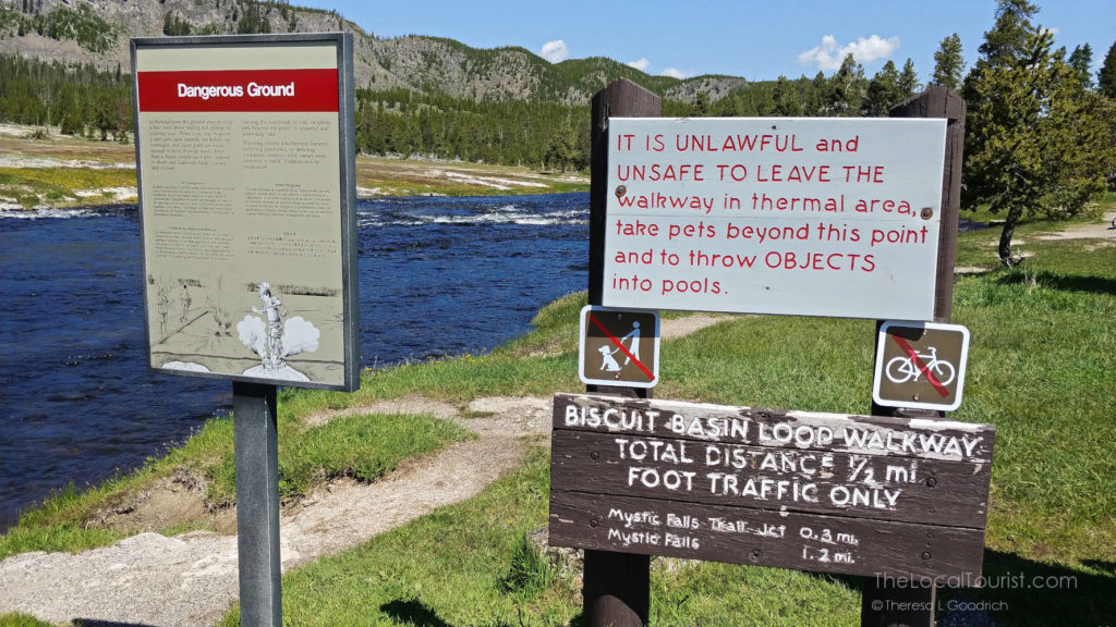 Warning signs as you enter Biscuit Basin