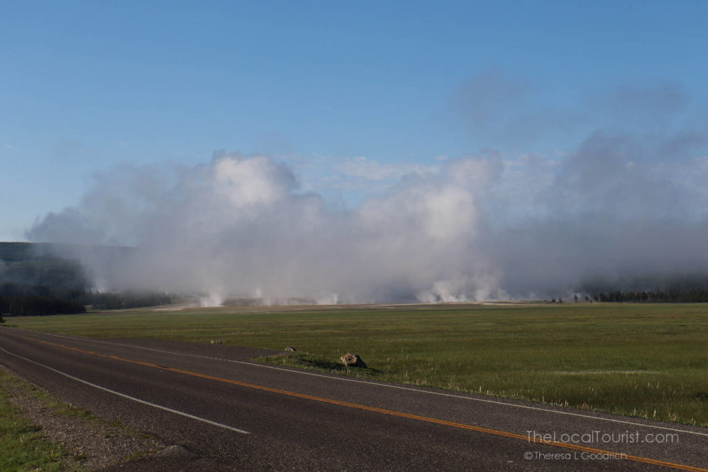 Steam rising from the caldera in Yellowstone