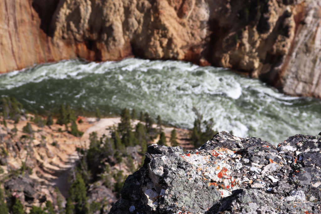 Yellowstone River flows far below the overlook point