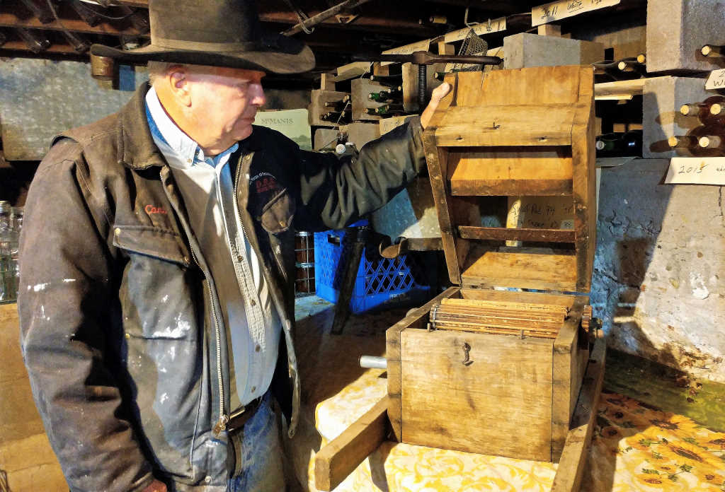 Carl with his wooden wine crusher at Red Horse Bed & Breakfast