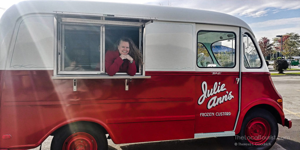 Theresa in Julie Ann's Custard's vintage truck