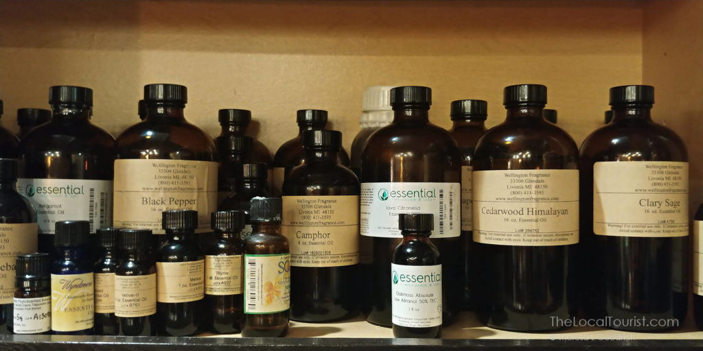 Valerie's collection of essential oils, used in her handmade natural soaps for Jackass Charm