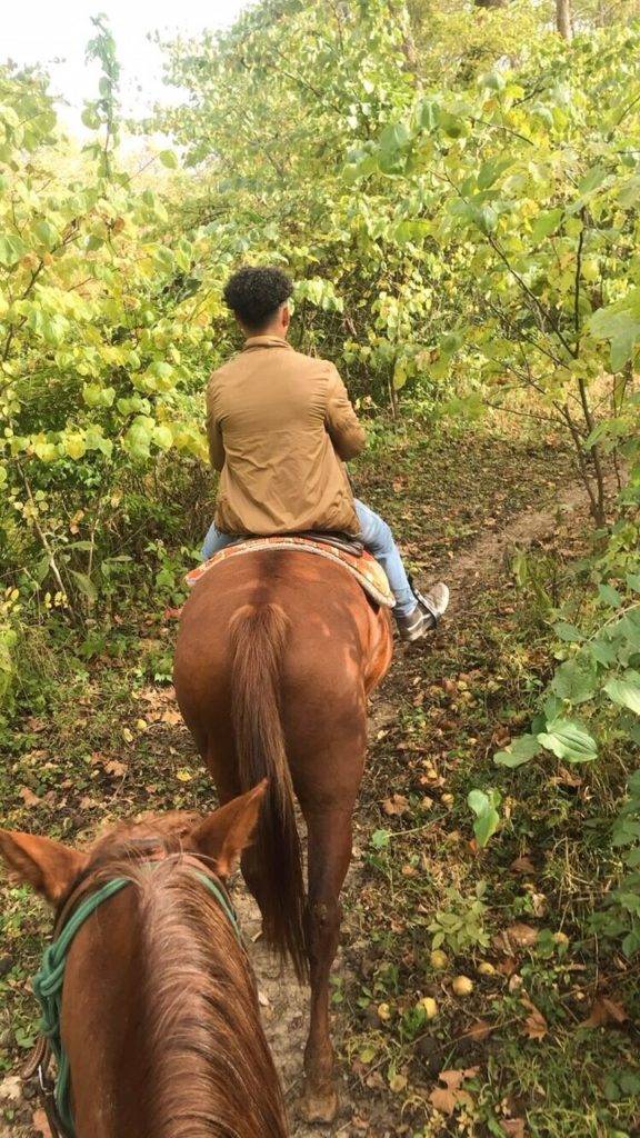 The trail rides involve horses walking behind another; these two walked particularly close. The owner of the ranch said they are “boyfriend and girlfriend."
