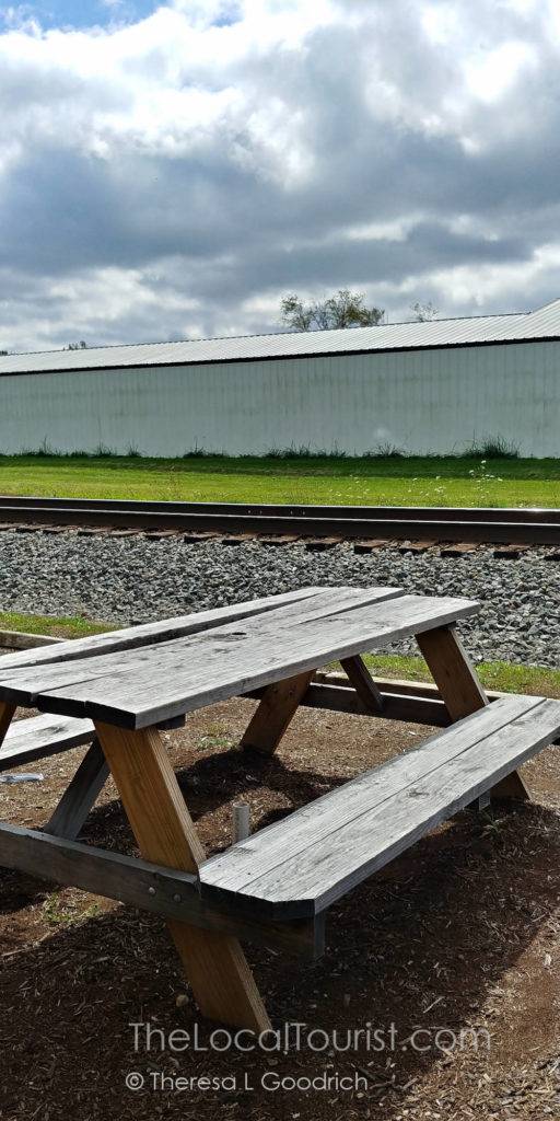 Picnic table by the railroad tracks